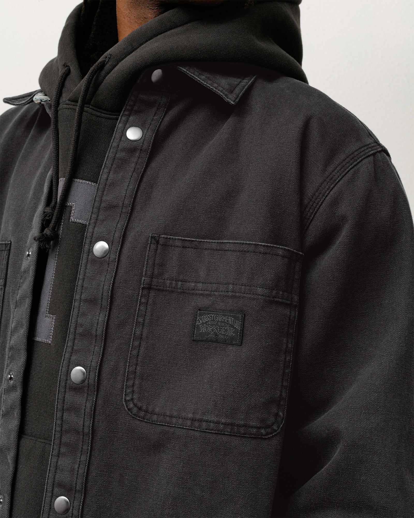 Heavy Washed Canvas Shirt Mens Long Sleeve In Black