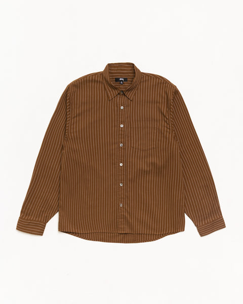 Oxford Ls Shirt Unisex Long Sleeve In Brown Stripe