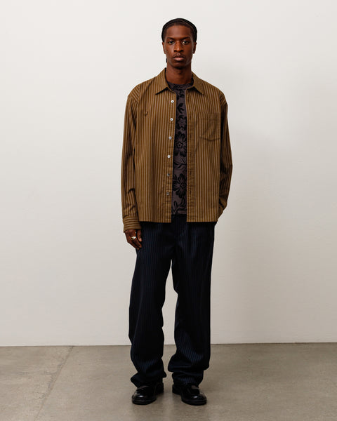 Oxford Ls Shirt Unisex Long Sleeve In Brown Stripe