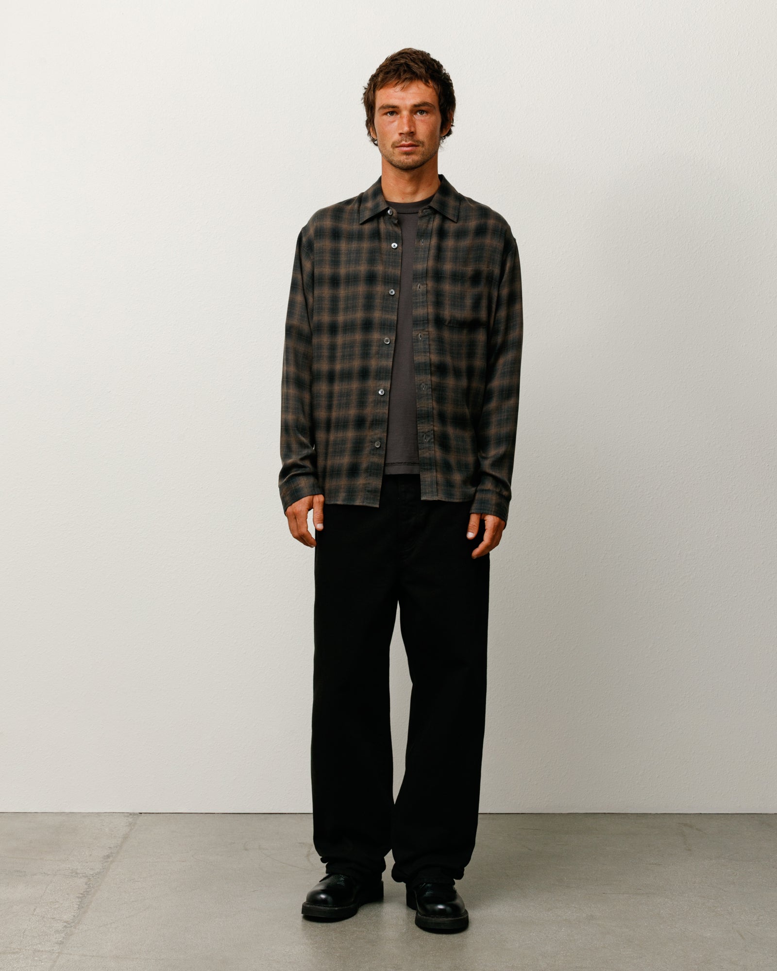 Matthew Plaid Shirt Sd Unisex Long Sleeve In Brown