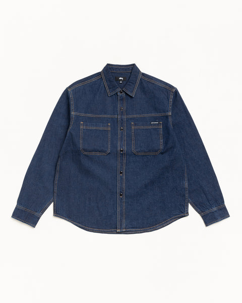 Work Denim Shirt Mens Long Sleeve In Dark Denim