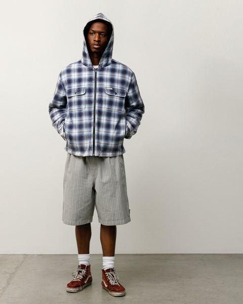 Zip Hooded Plaid Shirt Mens Long Sleeve In Blue