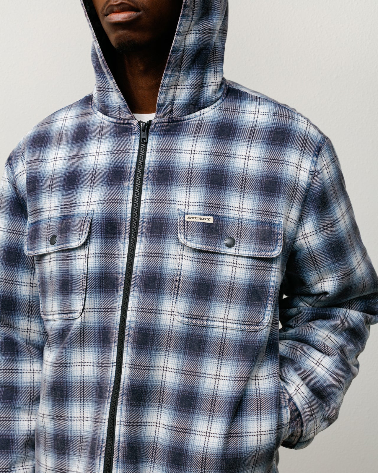 Zip Hooded Plaid Shirt – Blue | Outerwear | Stüssy Europe