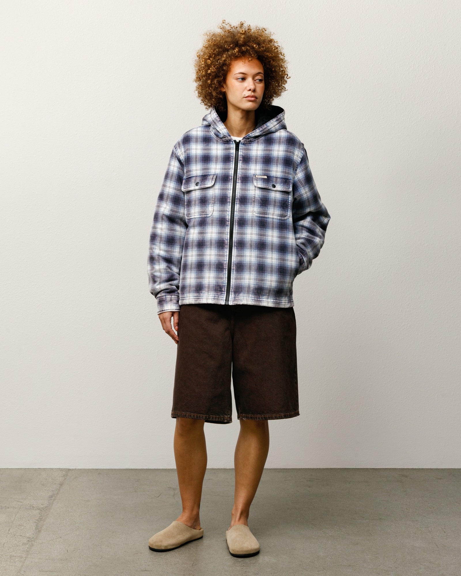 Zip Hooded Plaid Shirt – Blue | Outerwear | Stüssy Europe
