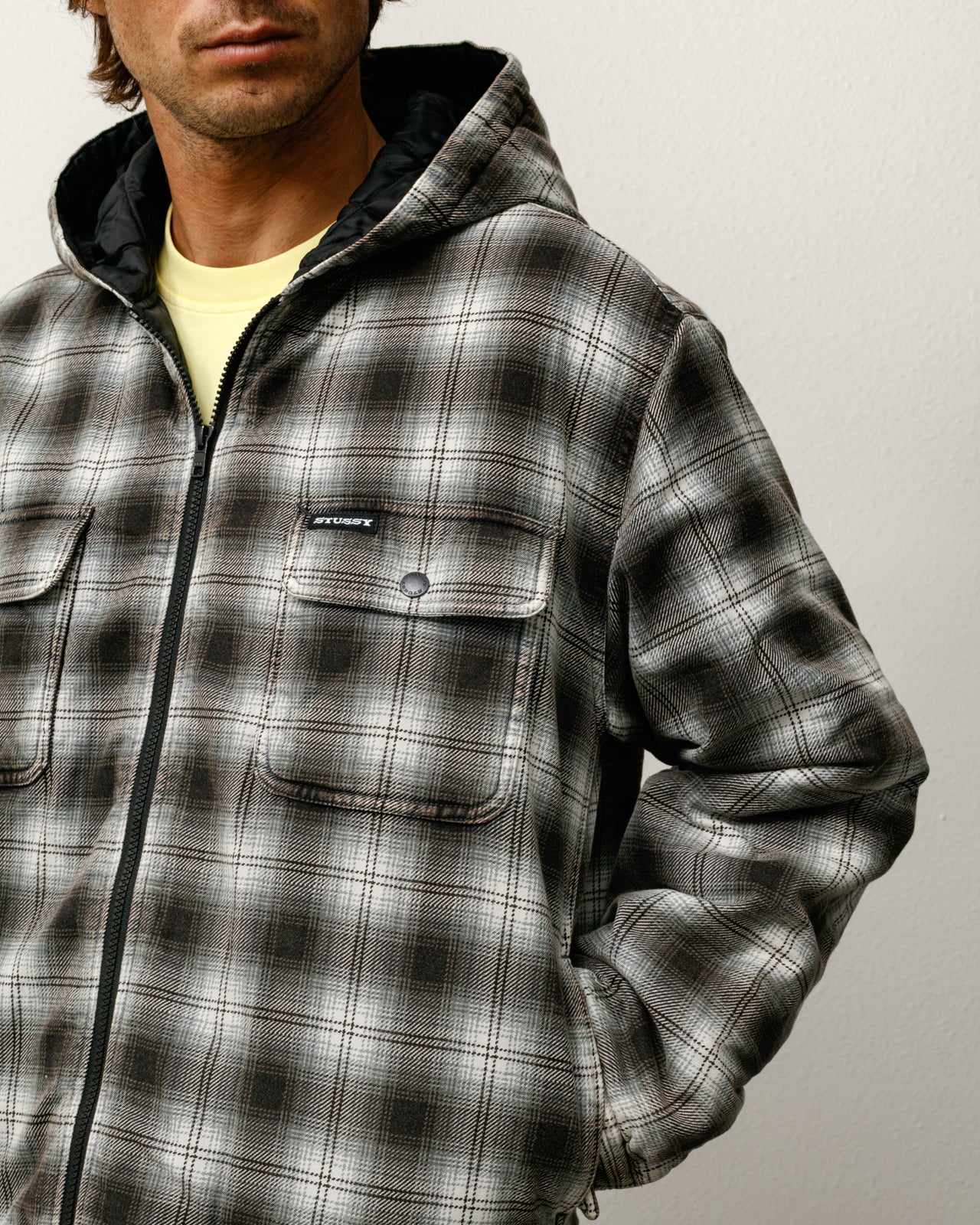 Zip Hooded Plaid Shirt – Charcoal | Outerwear | Stüssy Europe