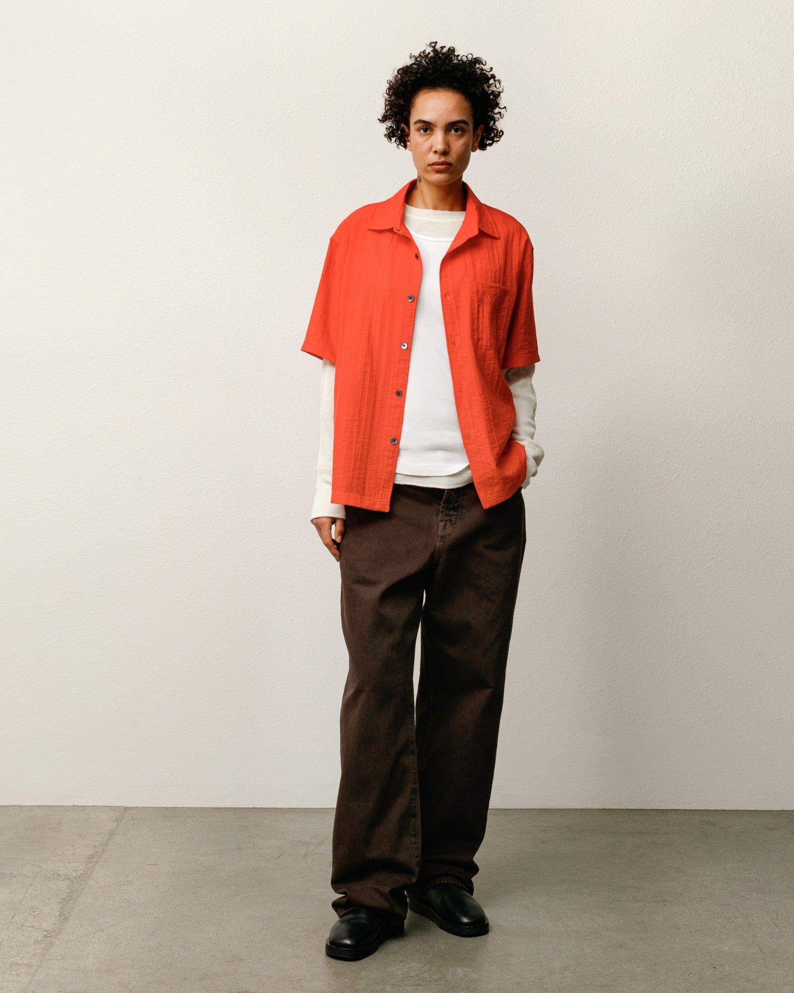 Pleated Textured Shirt Mens Long Sleeve In Red