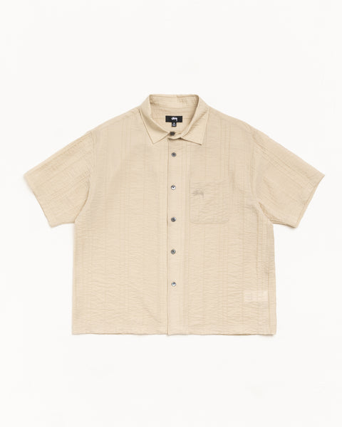 Pleated Textured Shirt Mens Long Sleeve In Tan