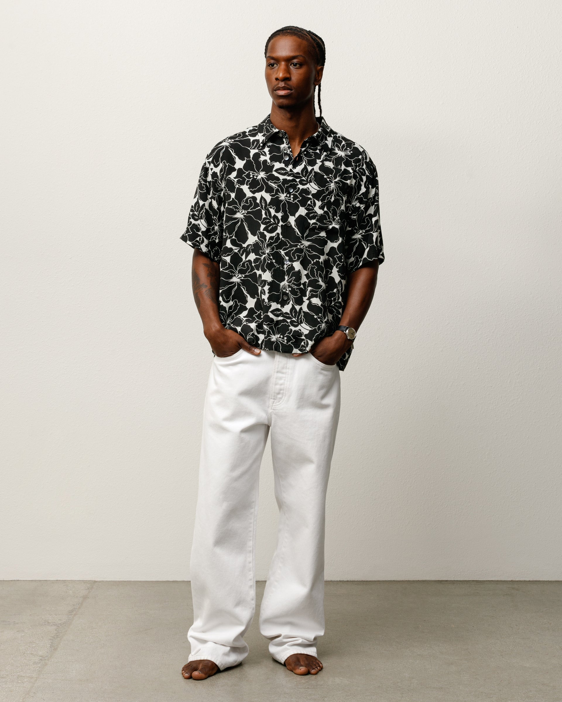 Floral Hawaiian Shirt Mens Short Sleeve In Black