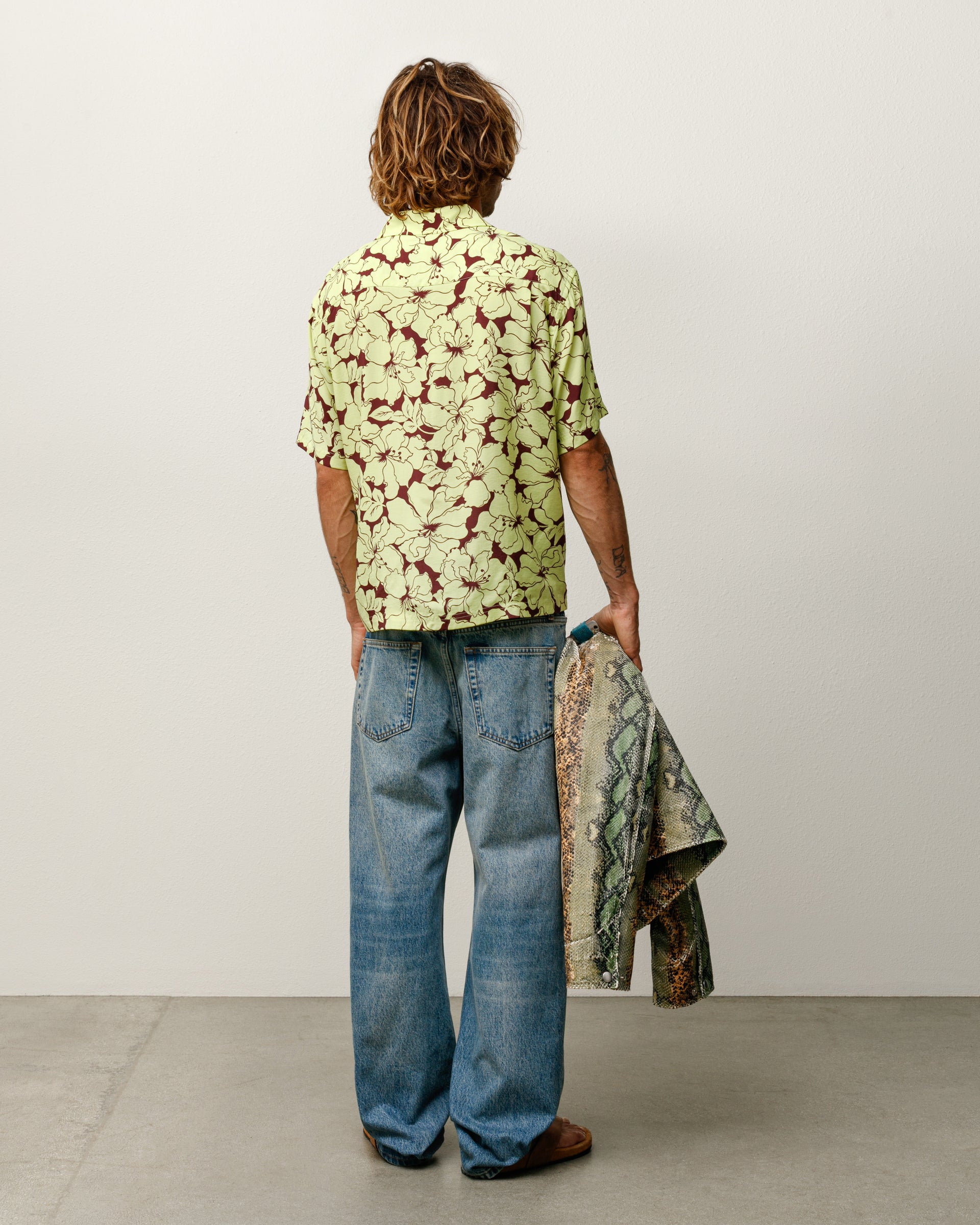 Floral Hawaiian Shirt Mens Short Sleeve In Lime