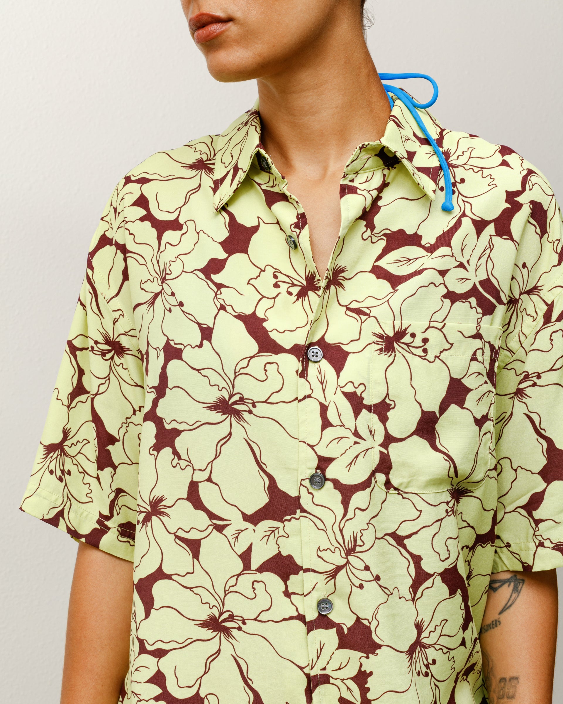 Floral Hawaiian Shirt Mens Short Sleeve In Lime