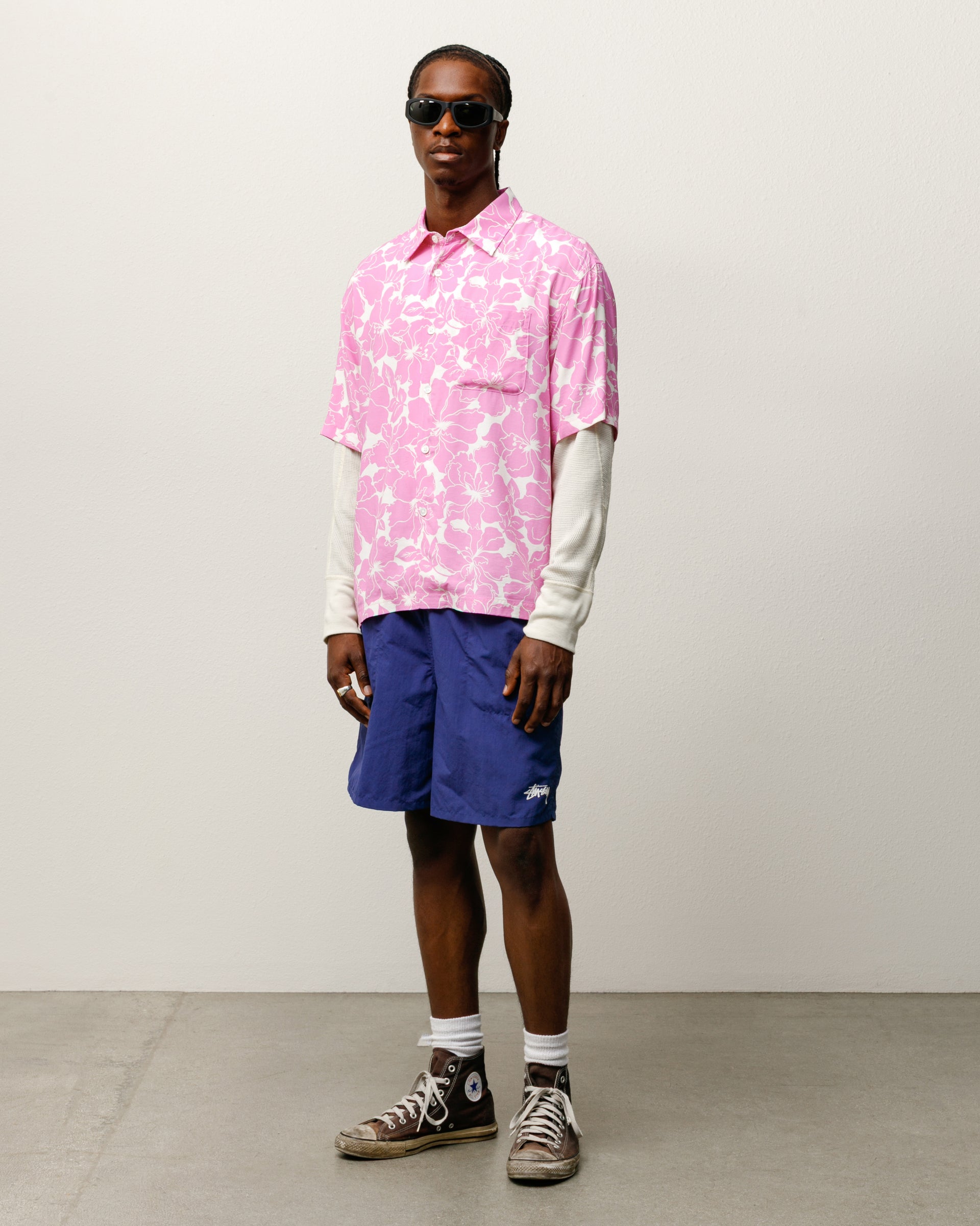 Floral Hawaiian Shirt Mens Short Sleeve In Pink