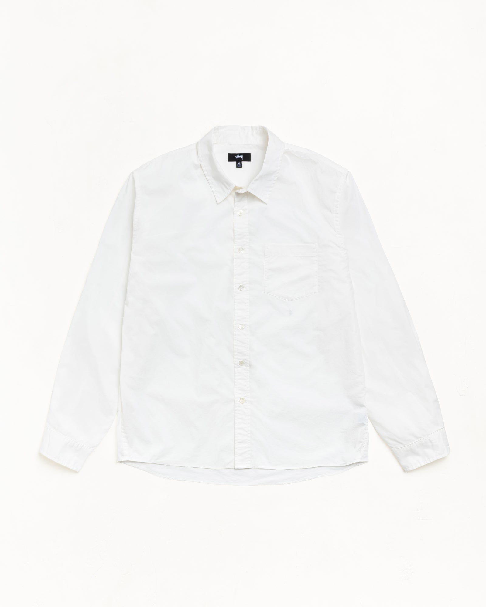 White Unisex Long Sleeve Button-Up Shirt With Chest Pocket