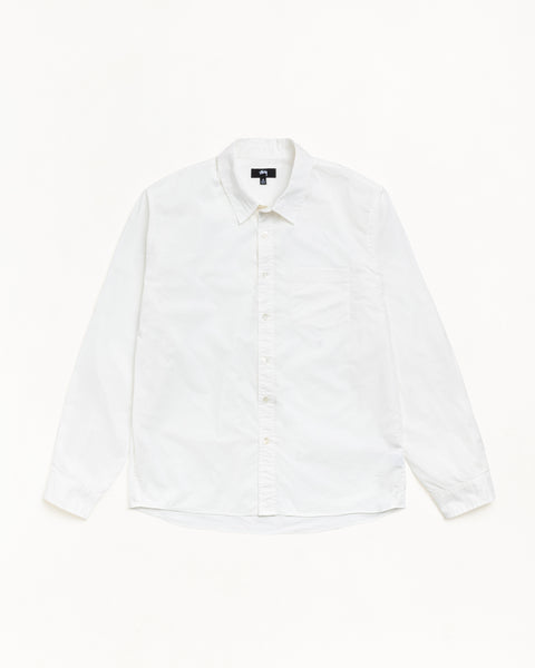 White Unisex Long Sleeve Button-Up Shirt With Chest Pocket
