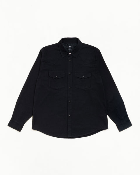 Cotton Silk Western Shirt Unisex Long Sleeve In Black