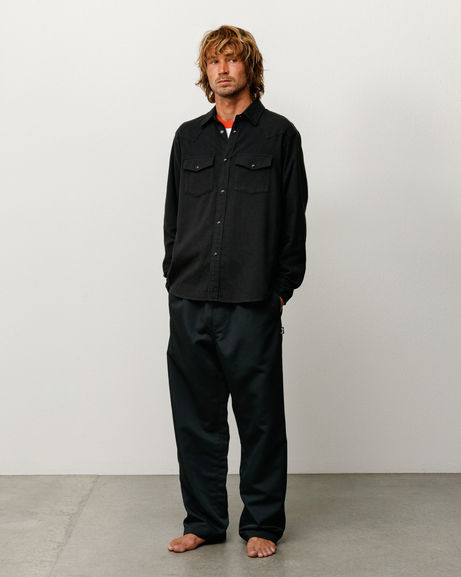 Cotton Silk Western Shirt Unisex Long Sleeve In Black