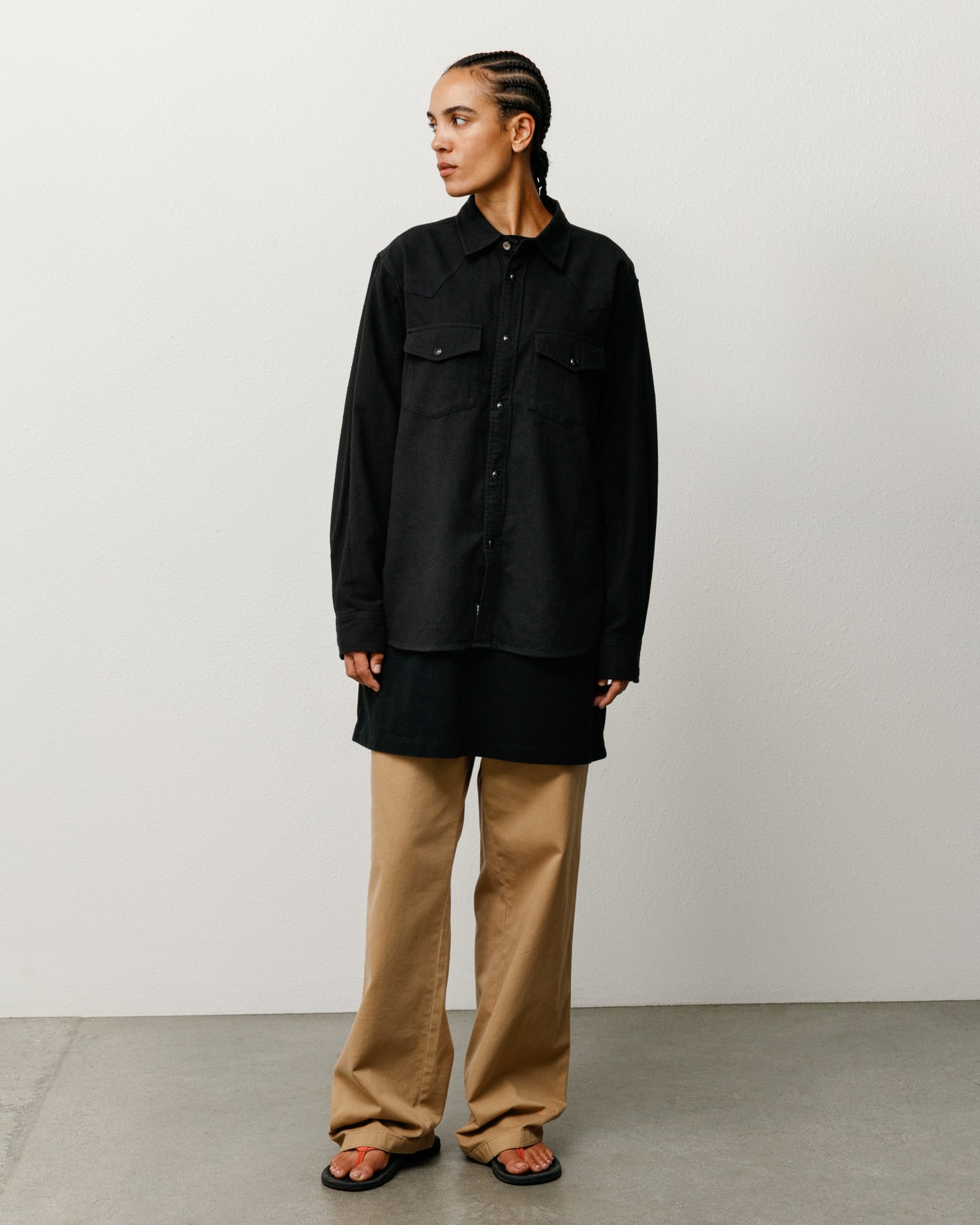 Cotton Silk Western Shirt Unisex Long Sleeve In Black