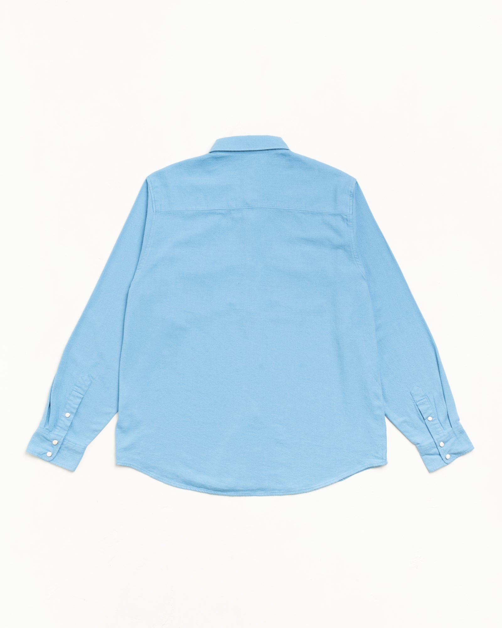 Cotton Silk Western Shirt Unisex Long Sleeve In Blue Back View
