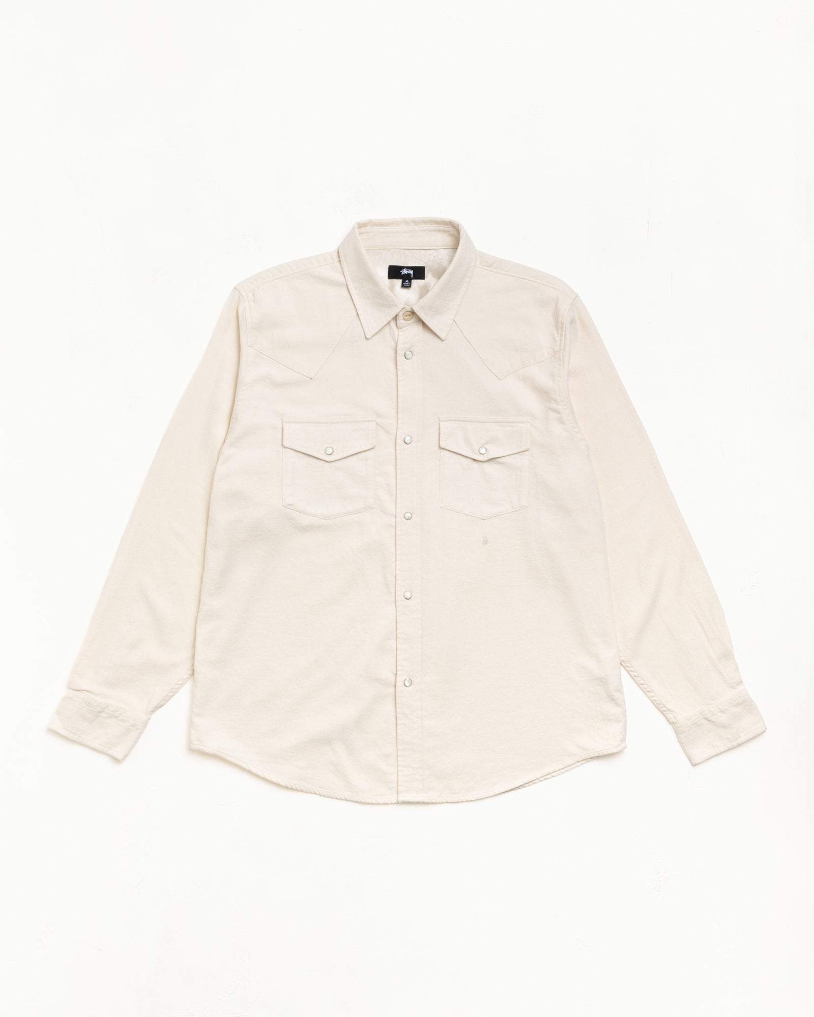 Off white cotton-silk Western shirt, unisex long sleeve with snap buttons and chest pockets