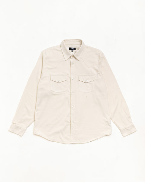 Off white cotton-silk Western shirt, unisex long sleeve with snap buttons and chest pockets