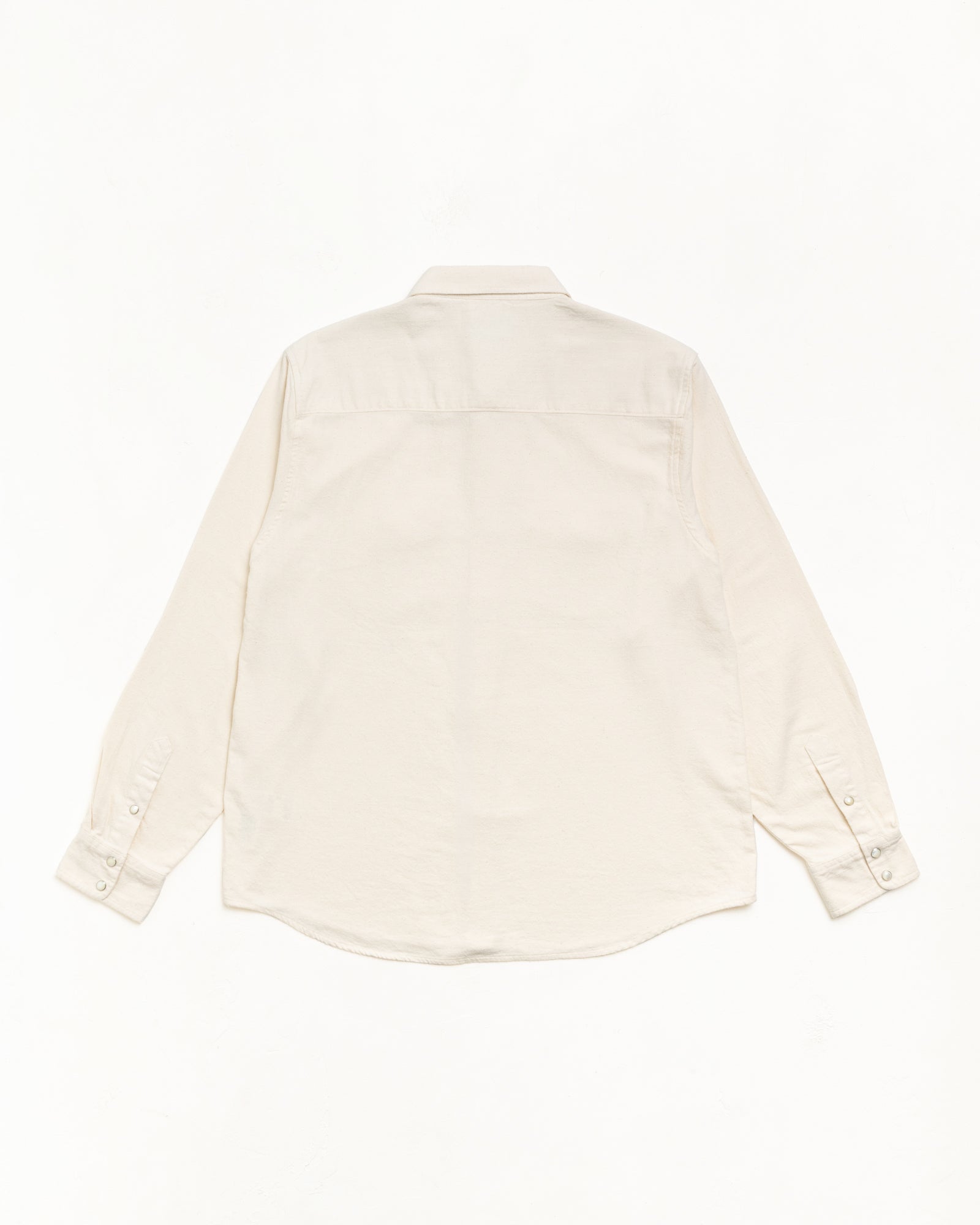 Cotton Silk Western Shirt Unisex Long Sleeve In Off White, Back View