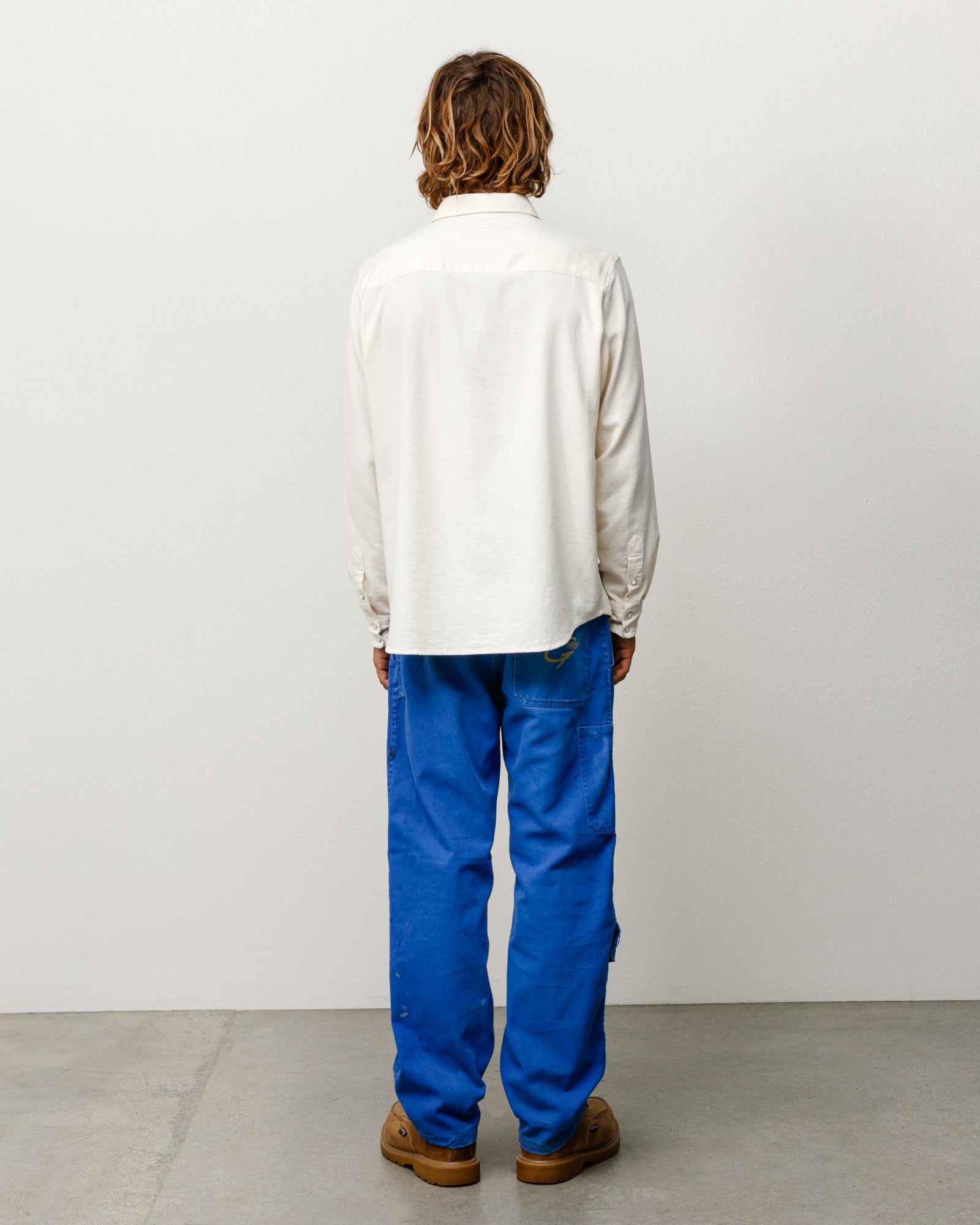 Off White cotton-silk western shirt, long-sleeve, back view on model.