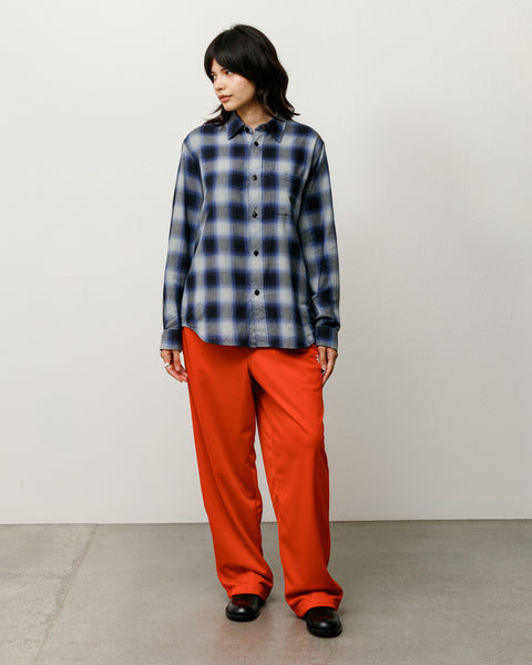 Unisex Long Sleeve Ombre Plaid Shirt in Black, Relaxed Fit