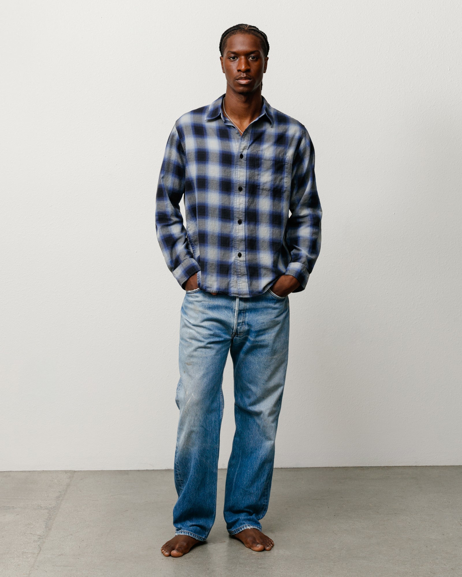 Beach Ombre Plaid Shirt Unisex Long Sleeve In Black