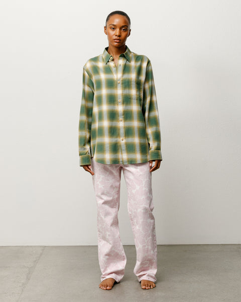 Ombre Plaid Shirt Unisex Long Sleeve In Green, Button Front