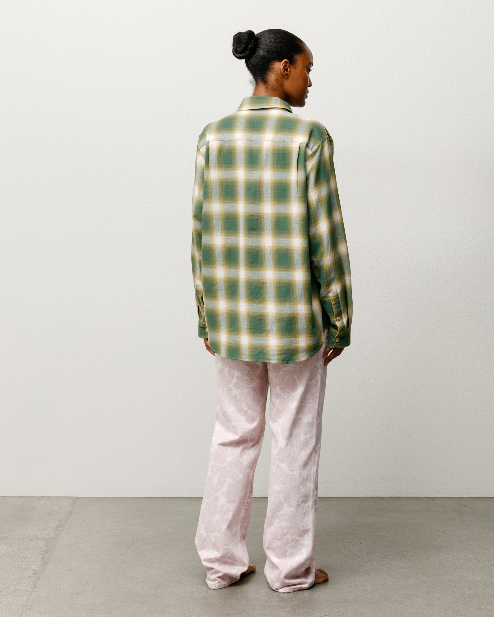Beach Ombre Plaid Shirt Unisex Long Sleeve In Green