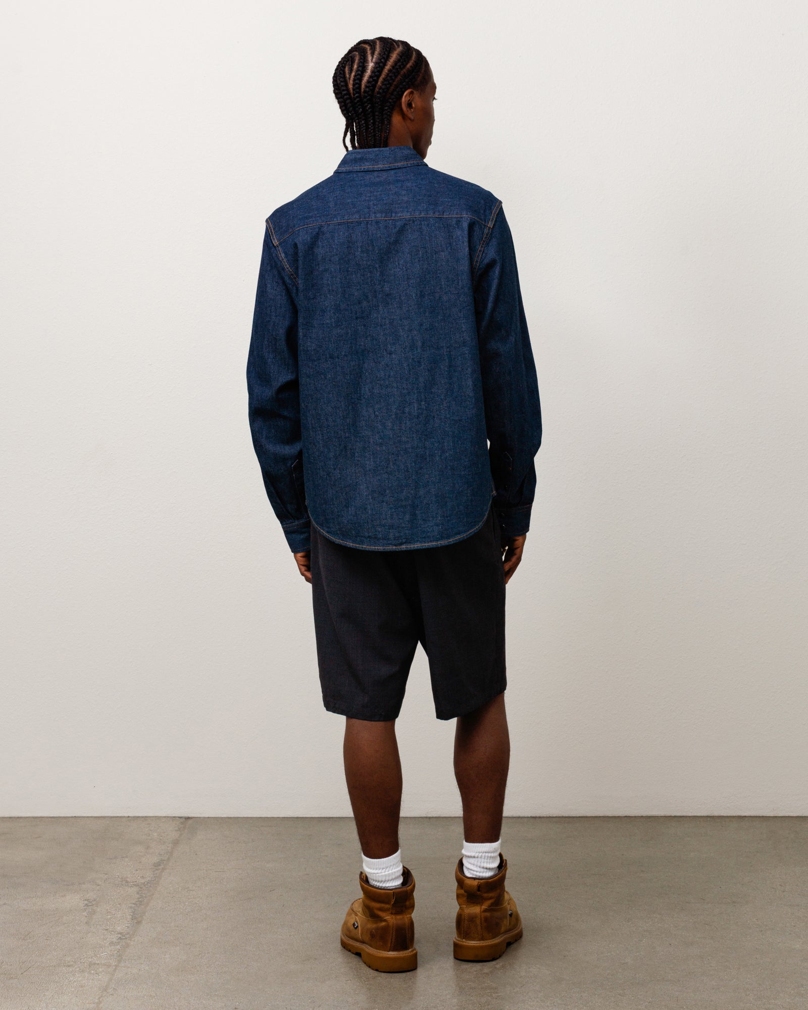 Denim Western Shirt Unisex Long Sleeve In Dark Denim