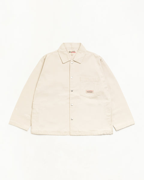 Canvas Work Overshirt Unisex Long Sleeve In Bone