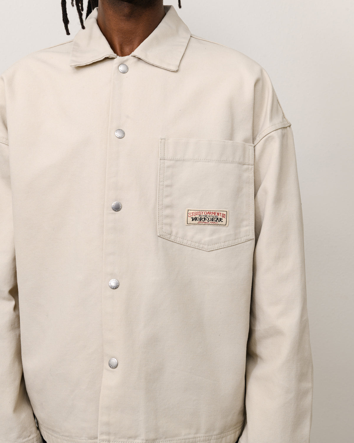 Canvas Work Overshirt Unisex Long Sleeve In Bone