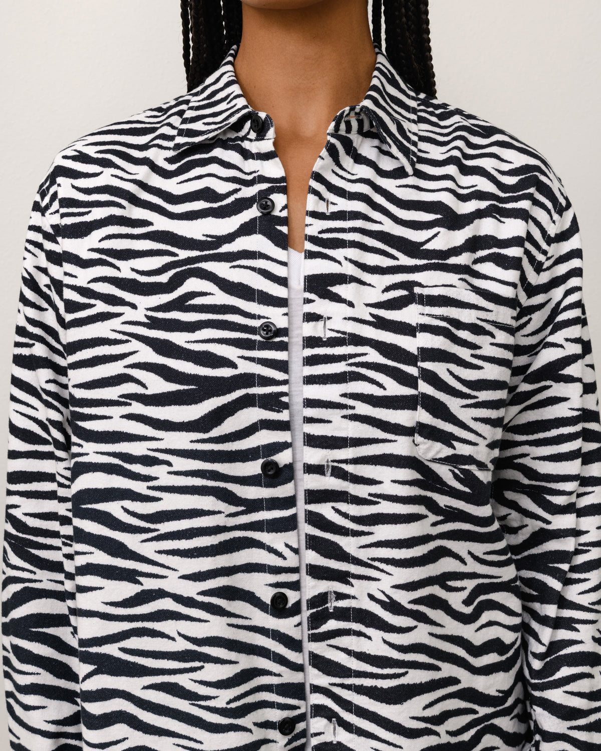 Animal Print Flannel Shirt Unisex Long Sleeve In Zebra