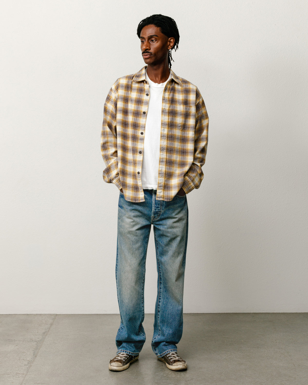 Dax Plaid Shirt Unisex Long Sleeve In Gold