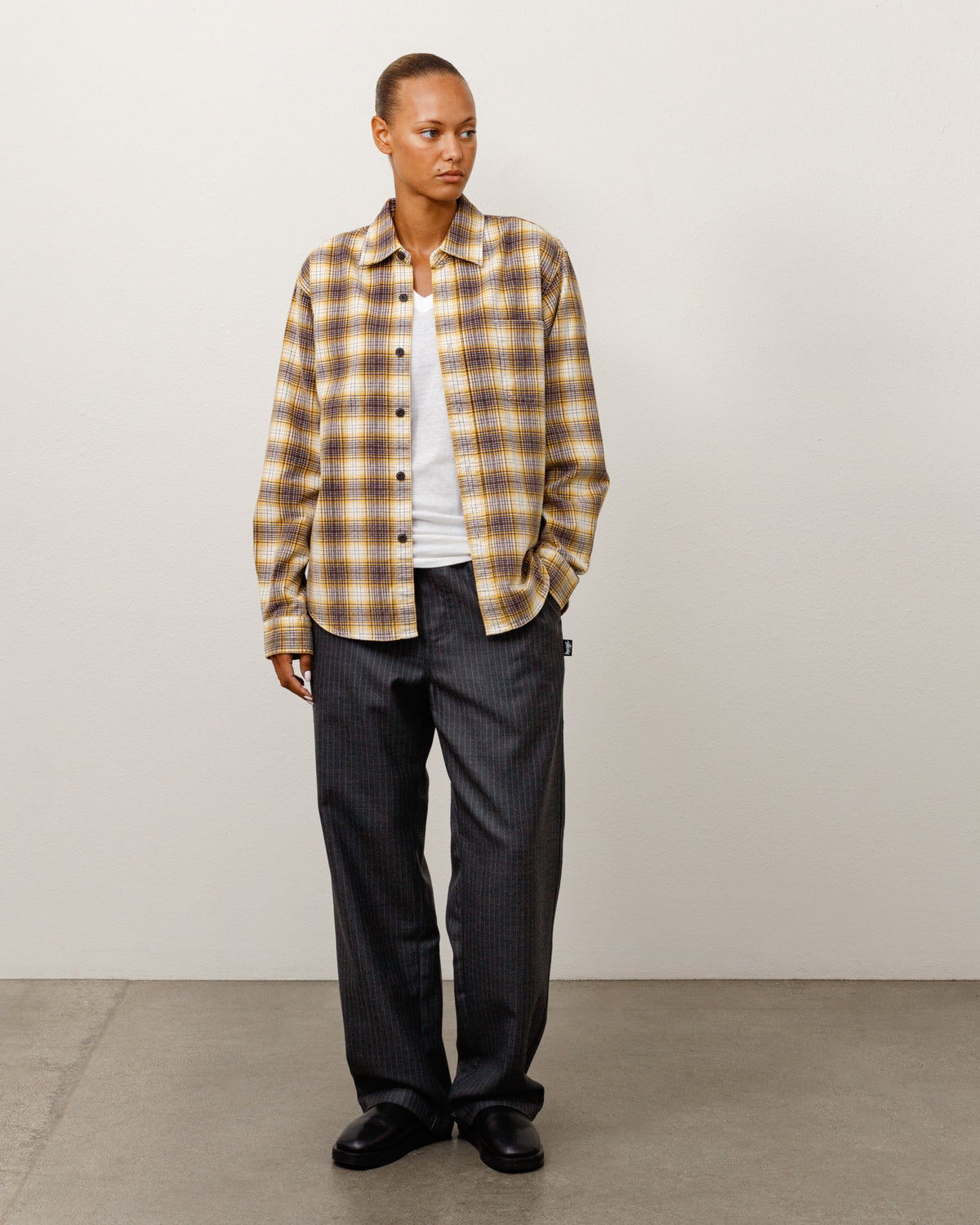 Dax Plaid Shirt Unisex Long Sleeve In Gold