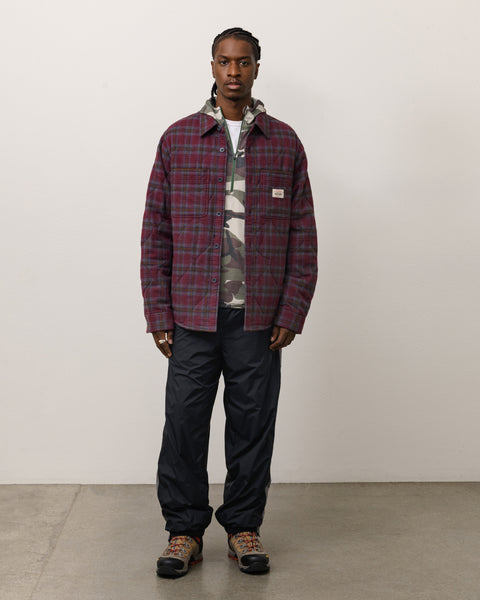Quilted Plaid Shirt Jacket Unisex Long Sleeve In Grey