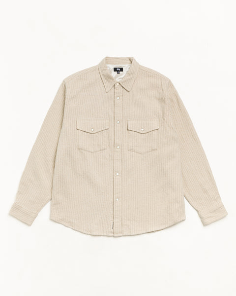 Brushed Wool Western Shirt Unisex Long Sleeve In Natural