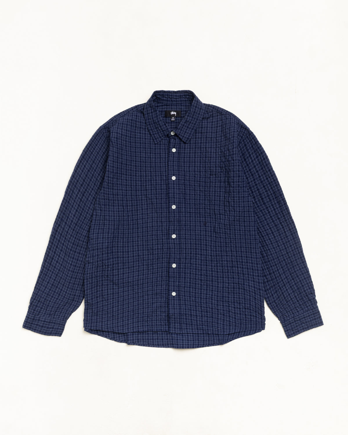 Standard Ls Shirt Crinkle Unisex Long Sleeve In Navy Check