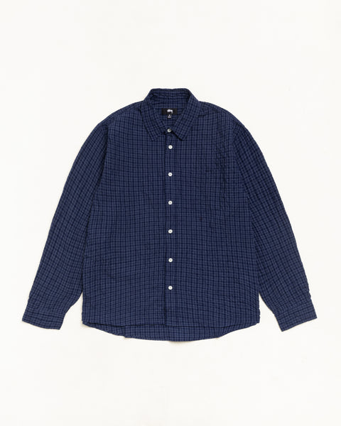 Standard Ls Shirt Crinkle Unisex Long Sleeve In Navy Check