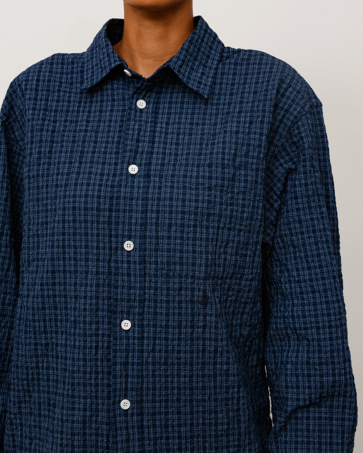 Stussy 21SS Psychedelic Check Shirt Standard Crinkle Shirt - Navy 