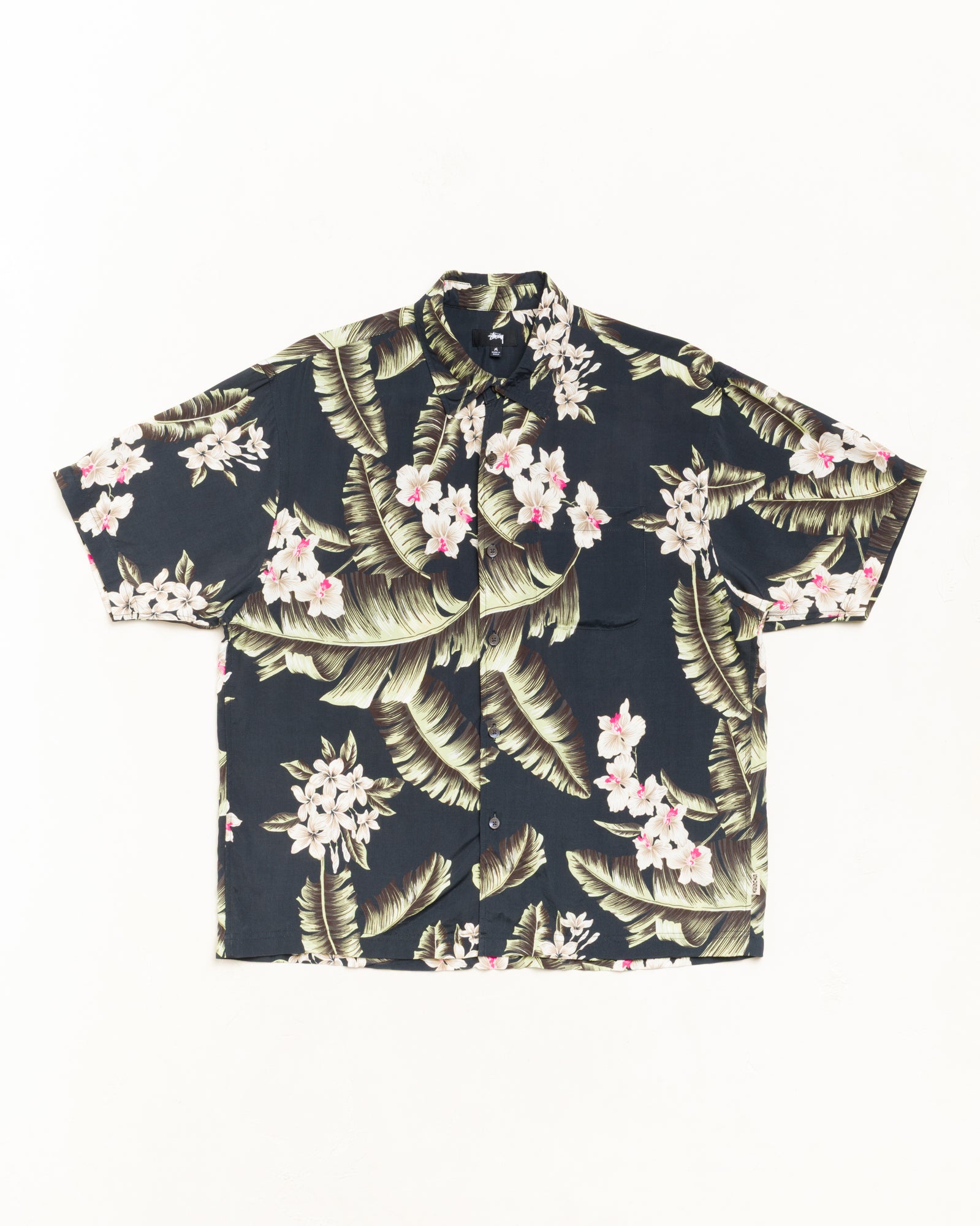 Hawaiian Floral Ss Shirt Unisex Short Sleeve In Black