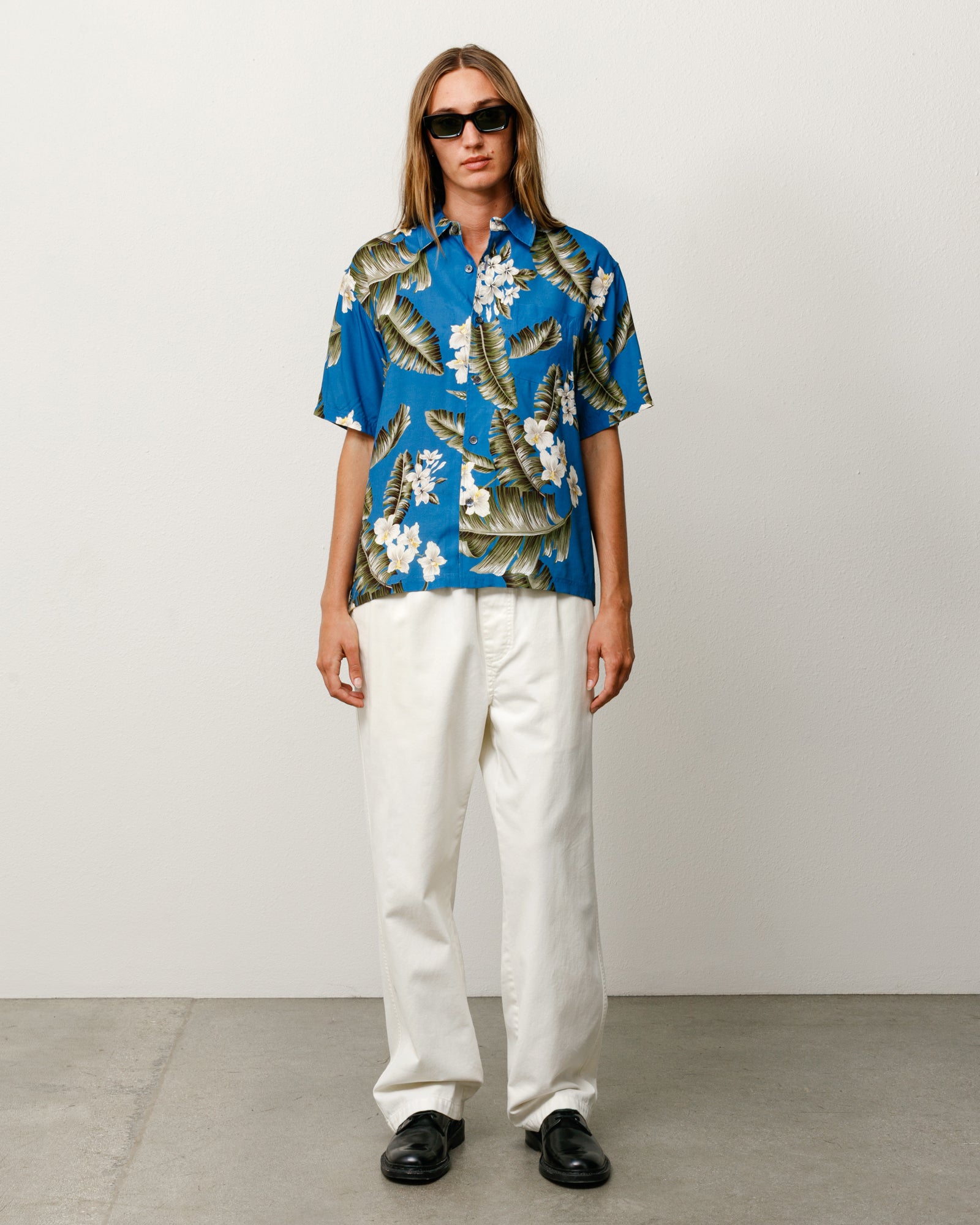 Hawaiian Floral Ss Shirt Unisex Short Sleeve In Blue