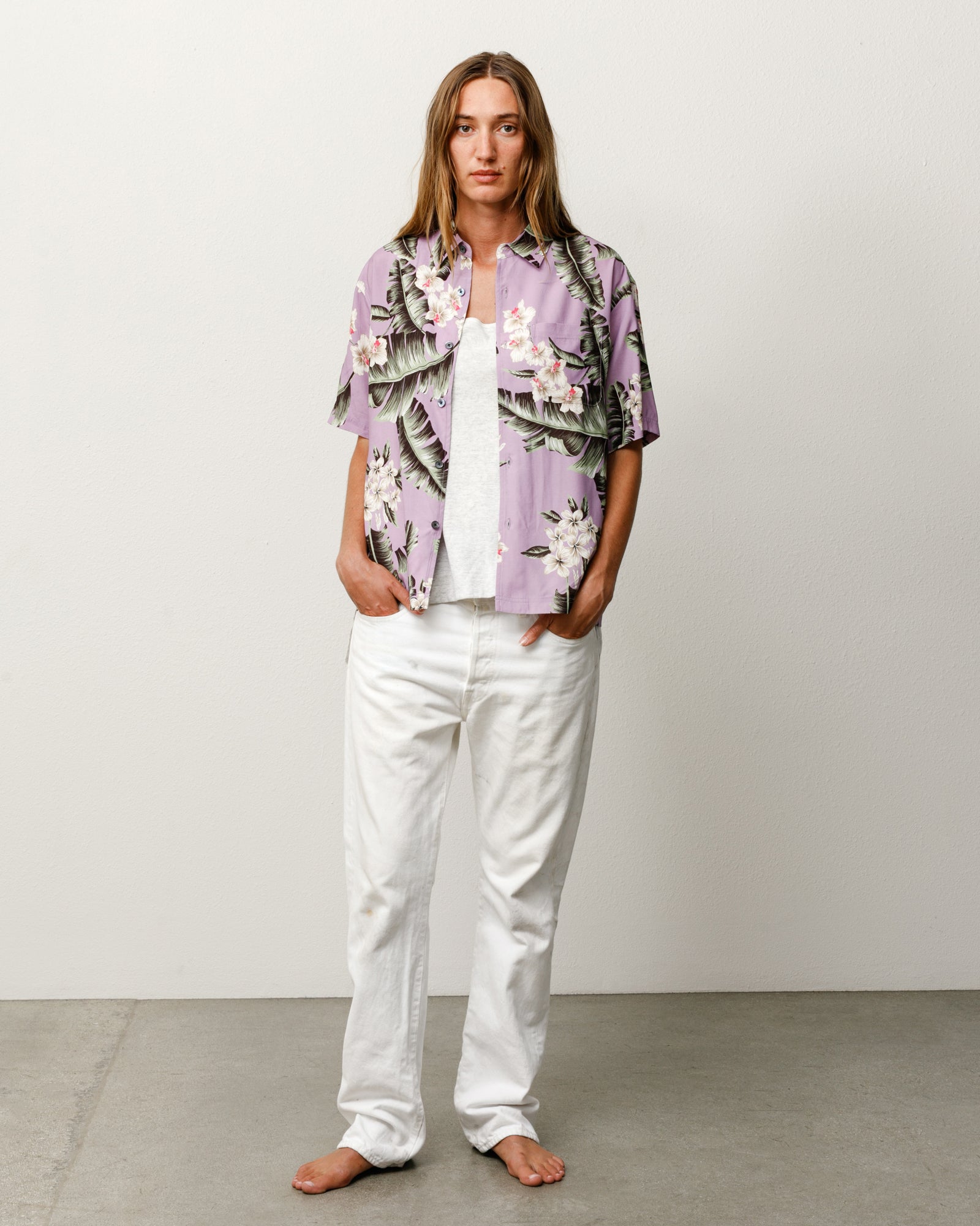 Hawaiian Floral Ss Shirt Unisex Short Sleeve In Lavender