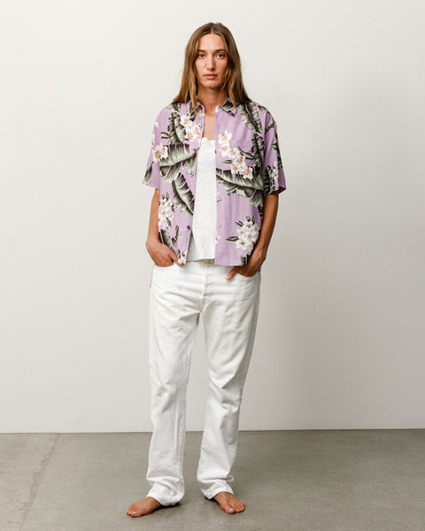 Hawaiian Floral Ss Shirt Unisex Short Sleeve In Lavender
