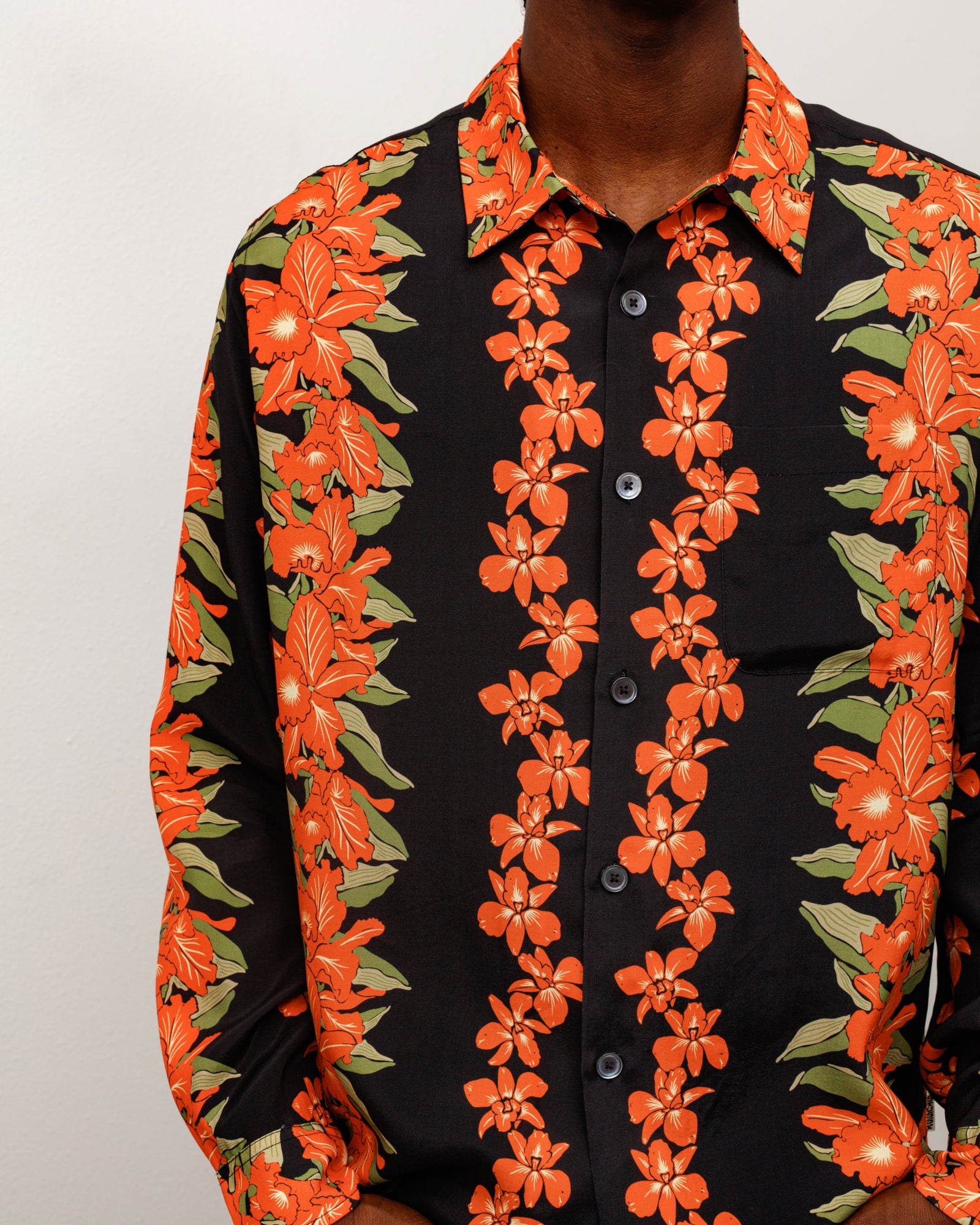 Hawaiian Floral Ls Shirt Unisex Long Sleeve In Black