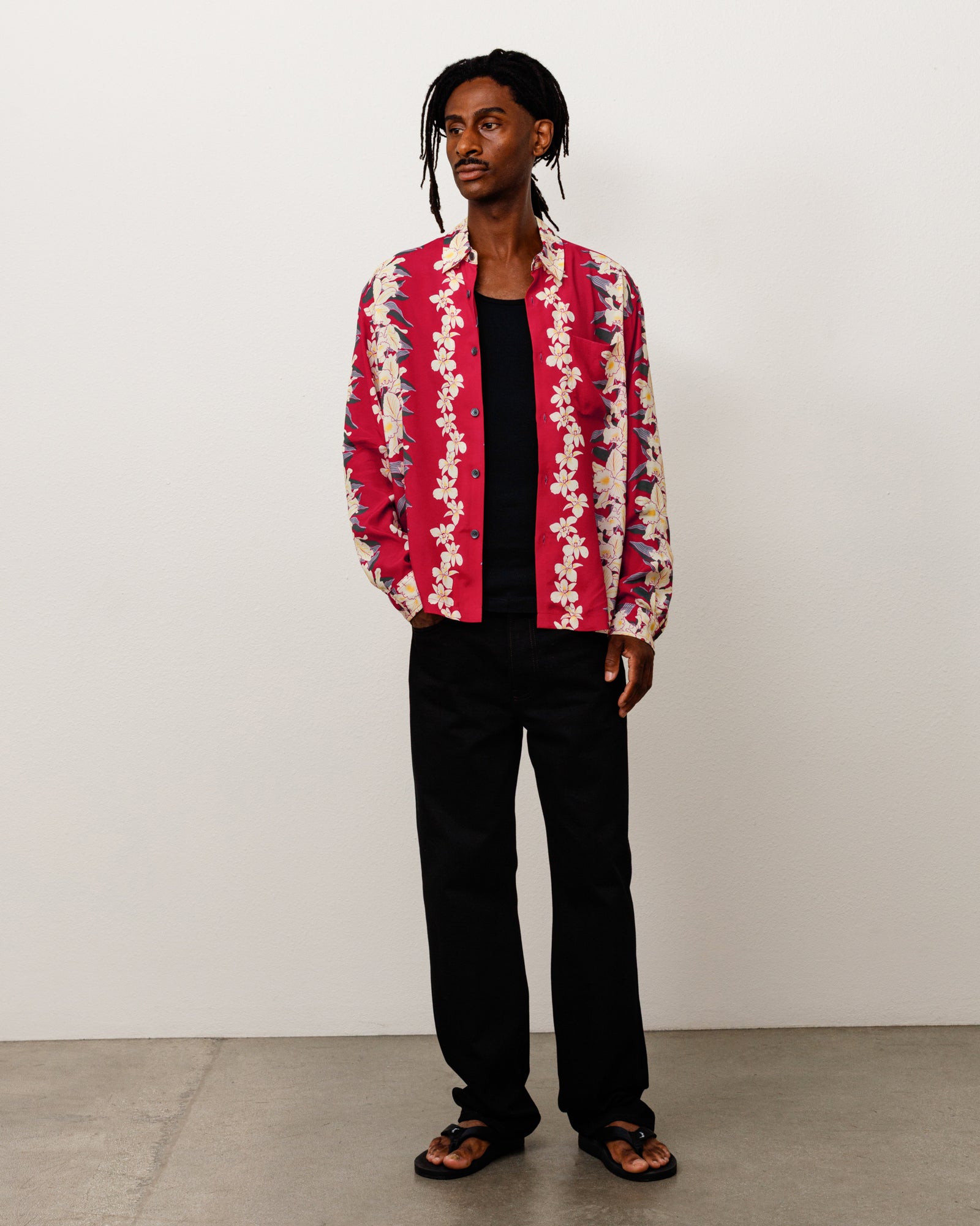 Hawaiian Floral Ls Shirt Unisex Long Sleeve In Red