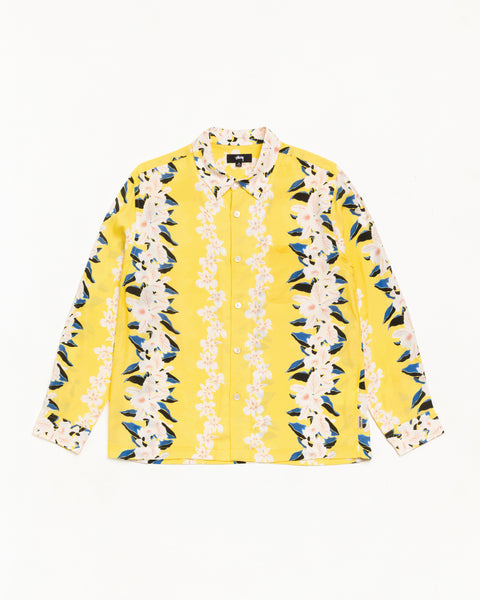 Hawaiian Floral Ls Shirt Unisex Long Sleeve In Yellow