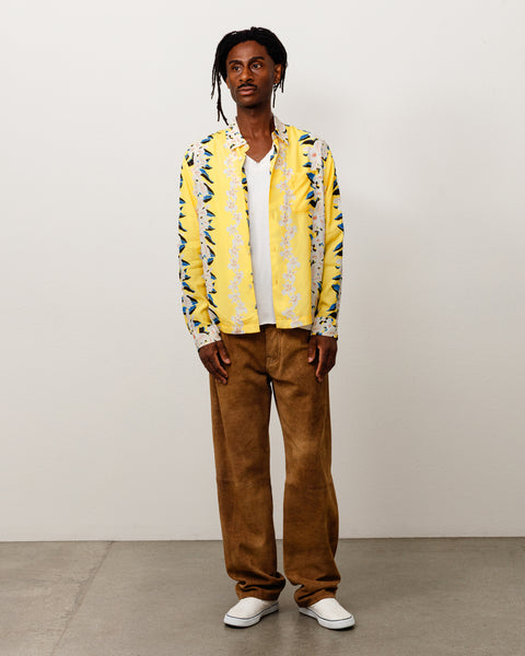 Hawaiian Floral Ls Shirt Unisex Long Sleeve In Yellow