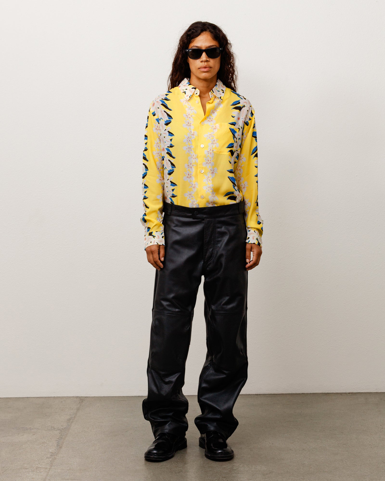 Hawaiian Floral Ls Shirt Unisex Long Sleeve In Yellow