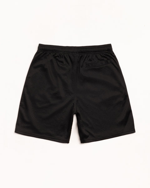 Stüssy Basic Mesh Short Pantaloncini nel colore Nero, in rete doppio strato, vita elastica e tasca posteriore a filetto
